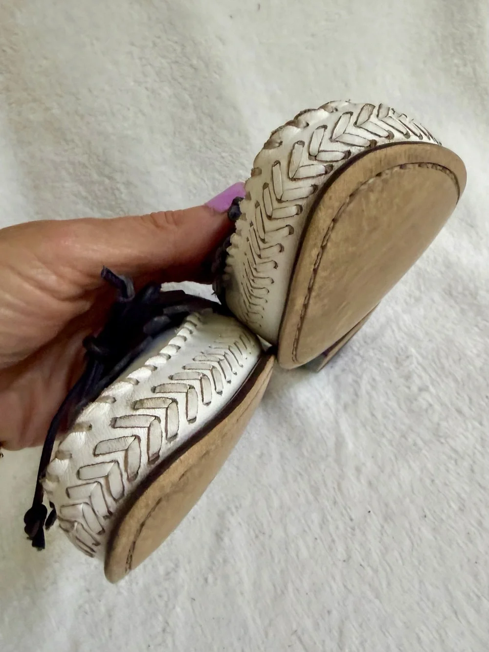 Vintage Bass Ferrari Leather Loafers Navy Blue White w/ Fringe and Tie Size 6